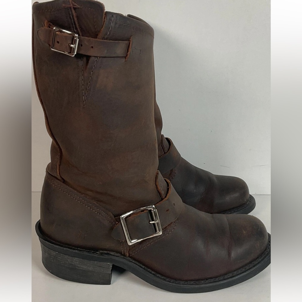 Frye Engineer Boots, Made in USA, Dark Brown Leather Moto Boots, size 6